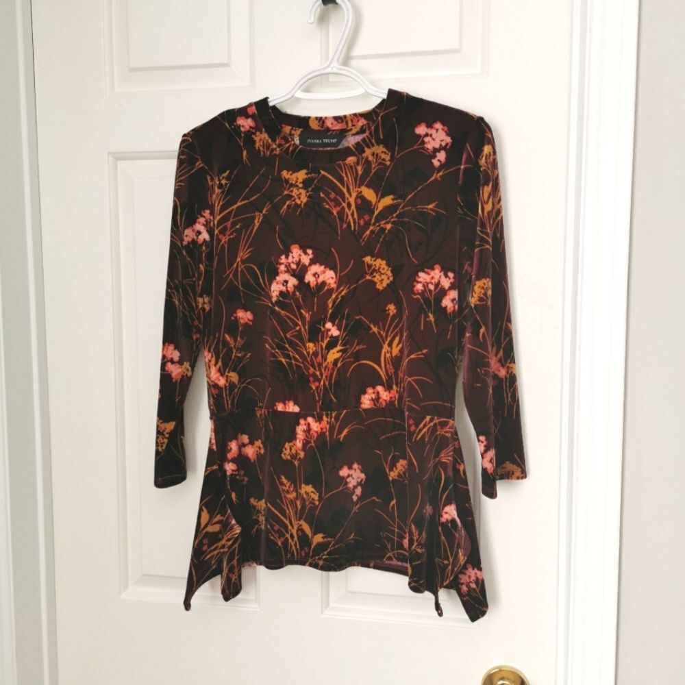 Ivanka Trump velvet peplum longsleeve top size S